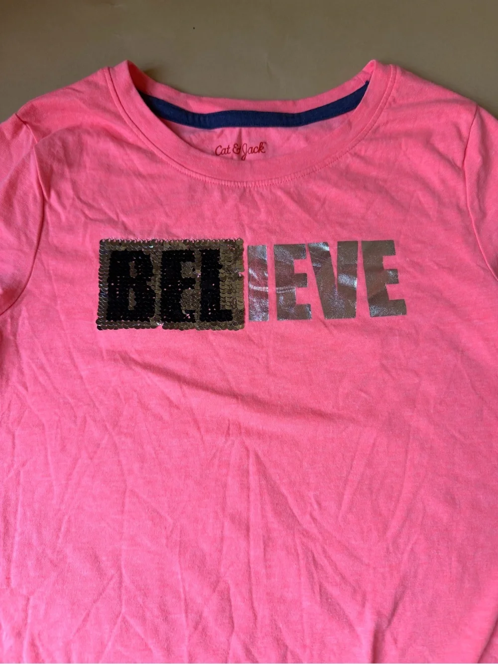 Cat & Jack Girls Pink Believe Sequin Tie Front Top Size 10-12